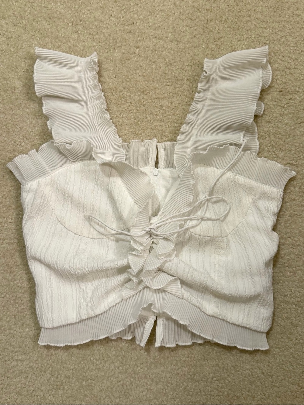 White Ruffled Lace-Up Crop Top - Women